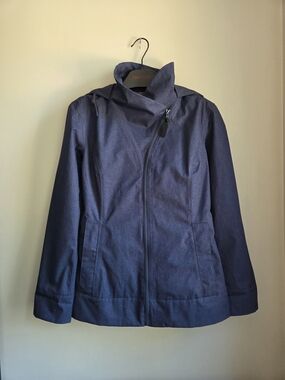 MEC NWOT Rain Coat Sidestreet Jacket Denim Blue Lined Hooded Waterproof XS